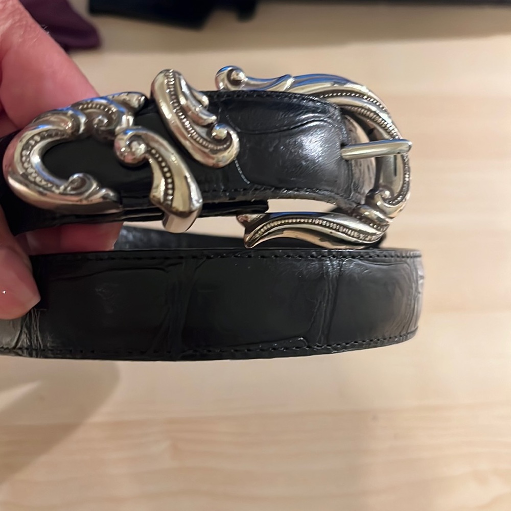 Brighton Western black leather belt. Croc embossed with silver plated hardware.